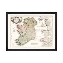 Ireland Map, 1795 Vintage Map of Ireland History Wall Decor Gift, Old Ireland Map - 24" x 18" Black Framed Print