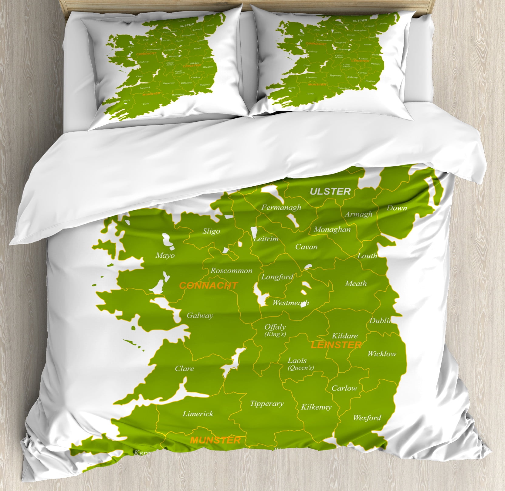 Ireland Map Duvet Cover Set, Informational Detailed Graphics Pattern