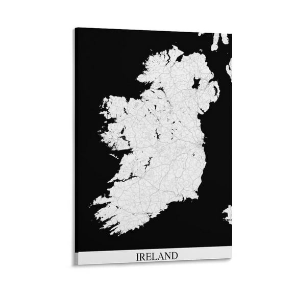Ireland Map Poster Black And White Art Print Gifts Canvas Painting Poster Wall Art Decorative Picture Prints Modern Decor 12x18inch(30x45cm)