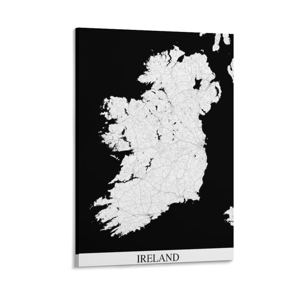 Ireland Map Poster Black And White Art Print Poster Cool Artworks Painting Wall Art Canvas Prints Hanging Picture Home Decor Posters Gift 16x24inch(40x60cm)