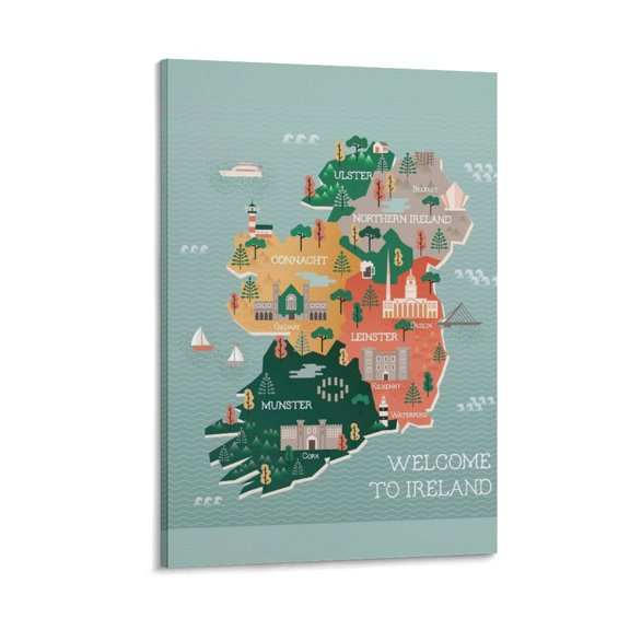 Ireland Map Posters Wall Art Painting Canvas Gift Living Room Prints Bedroom Decor Poster Artworks 16x24inch(40x60cm)