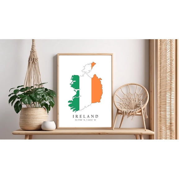 Ireland Map Print Irish Flag Latitude Longitude Coordinates