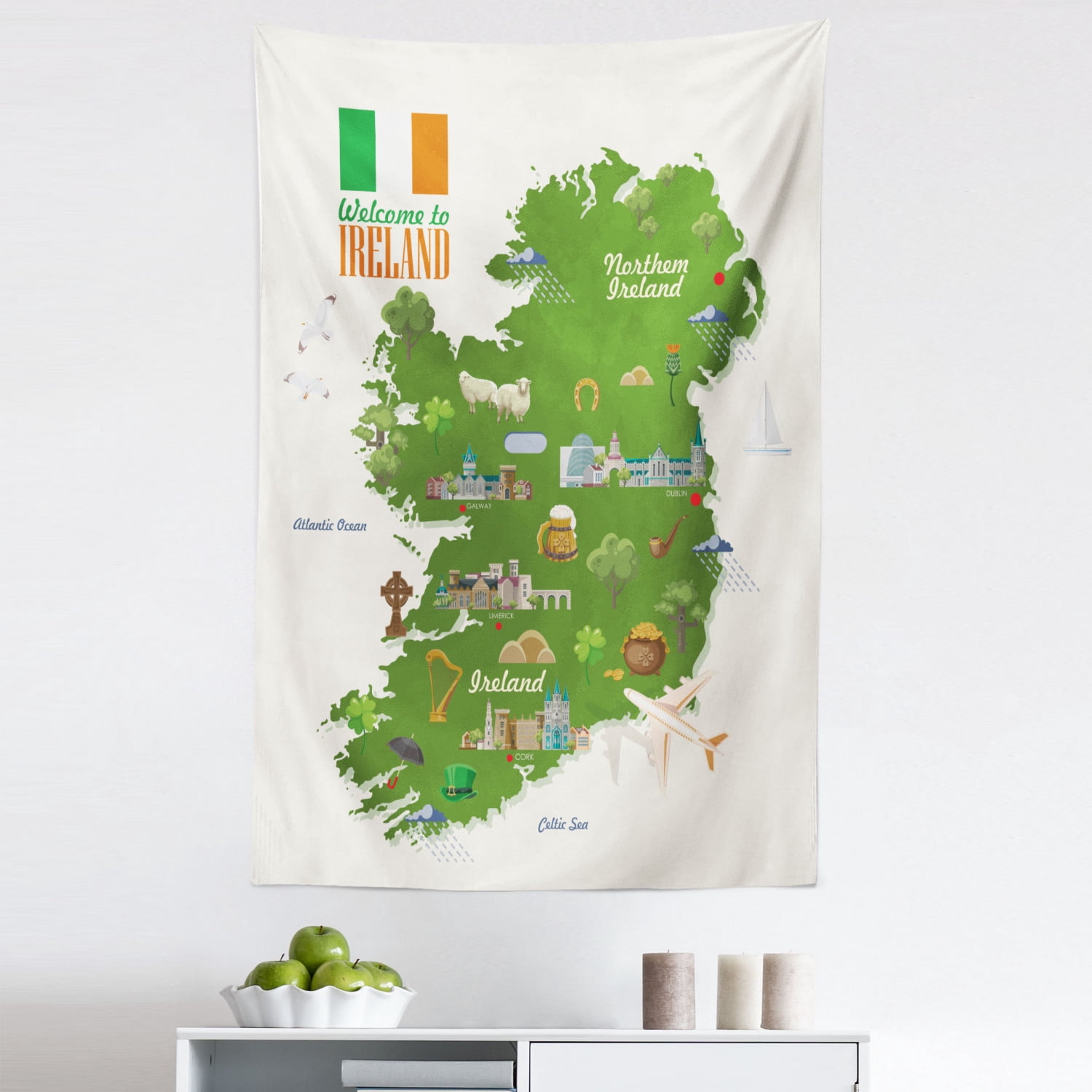 Ireland Map Tapestry, Graphic Design of Cultural Irish Elements ...
