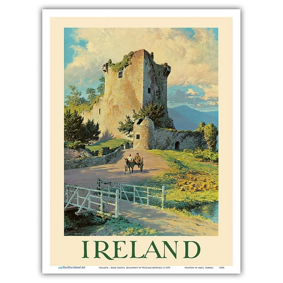 Ireland - Ross Castle Killarney - Vintage Travel Poster by William Medcalf c.1959 - Master Art Print (Unframed) 9in x 12in
