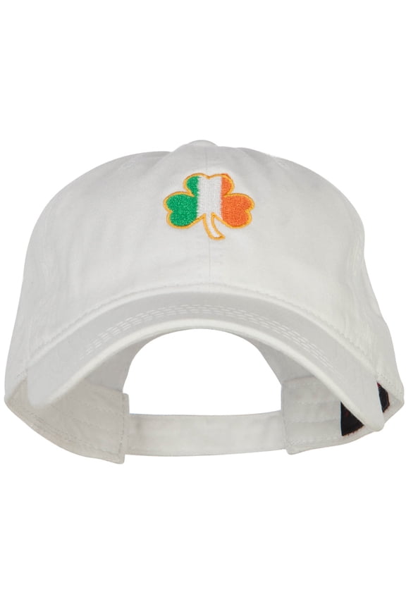 Ireland Shamrock Embroidered Washed Buckled Cap - White OSFM