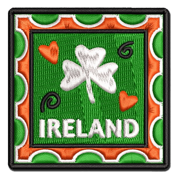 Ireland Shamrock Passport Travel Applique Multi-Color Embroidered Hook & Loop Patch - 3 Inch Medium