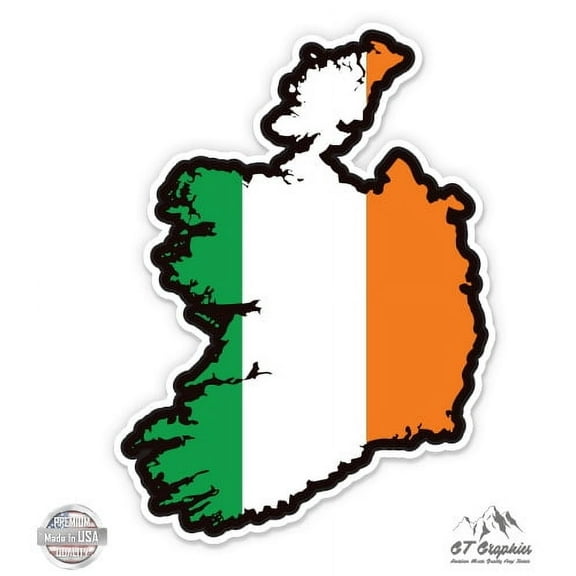 Ireland Shape Flag Country Shape - 5" Vinyl Sticker - For Car Laptop I-Pad - Waterproof Decal