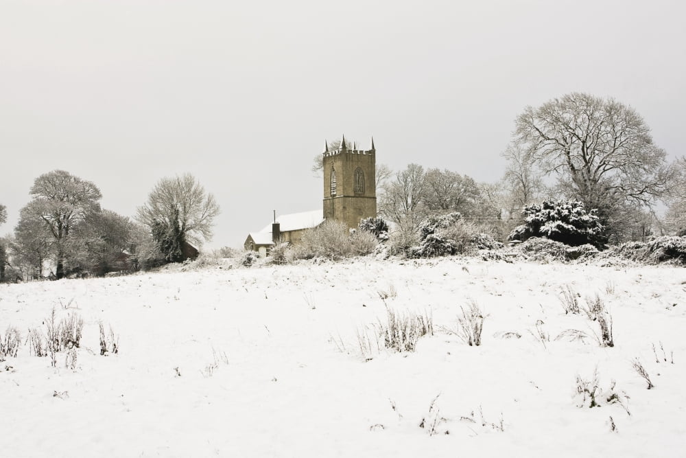 Ireland Winter Landscape With Church Canvas Art - Peter McCabe Design Pics (34 x 22)