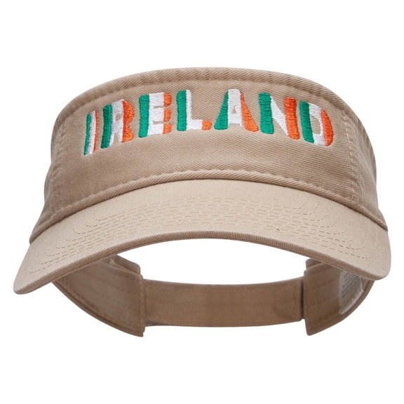 Ireland With Flag Colors Embroidered Pro Style Cotton Twill Washed Visor - Khaki OSFM