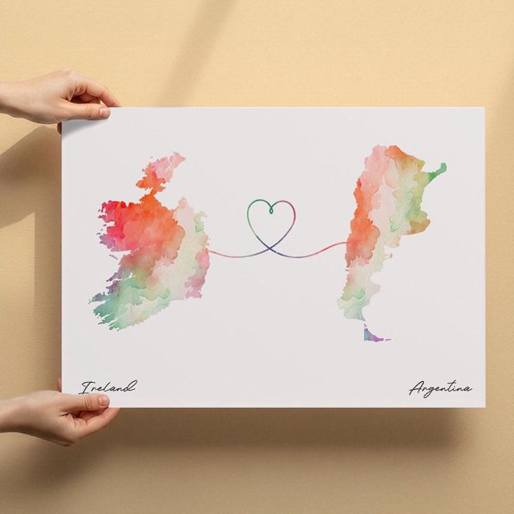 Ireland to Argentina Map Canvas Wall Art 8x12 inch – Ireland to Argentina Map Minimalist Artistic Decor Canvas – Elegant Wall Artwork for Home