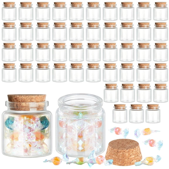 Irenare 96 Pcs Small Glass Cork Bottles 50 ml/ 1.7 oz Small Glass Jars Spell Jars Clear Potion Bottles Mini Bottles with Cork Bottle Bright DIY Sand Water Message Decorative Jar Party Favors Y102