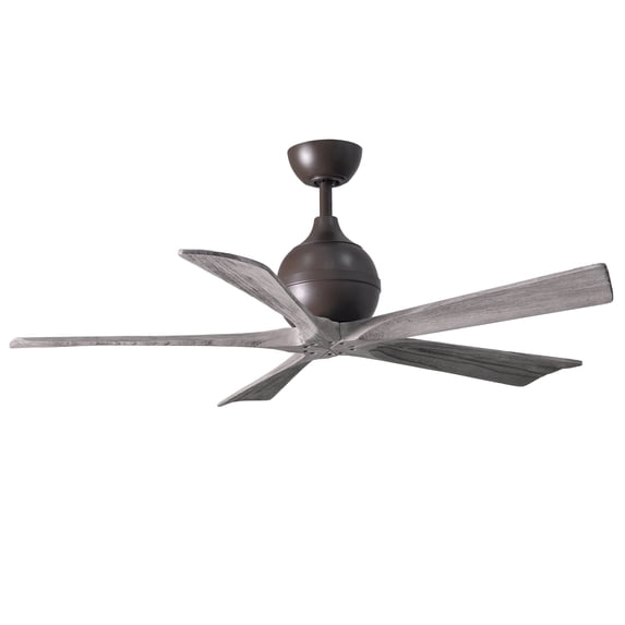 Irene-5 five-blade paddle fan in Textured Bronze finish with 52" solid barn wood tone blades.