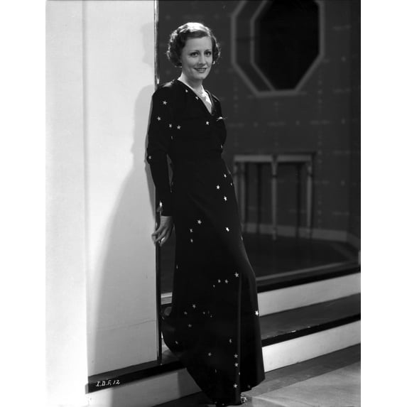 Irene Dunne on Black Long Dress Leaning on Wall Photo Print (24 x 30)