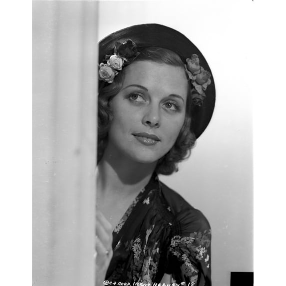 Irene Hervey wearing a Printed Dress with Hat Photo Print (24 x 30)