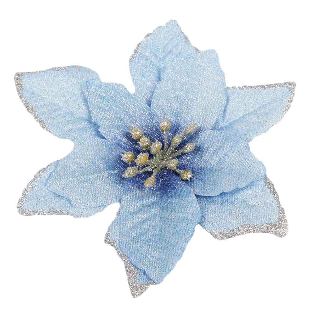 Irene Inevent 1pc Christmas Tree Decorative Fake Flower Artificial Glitter Flower Head Xmas Decoration - Blue