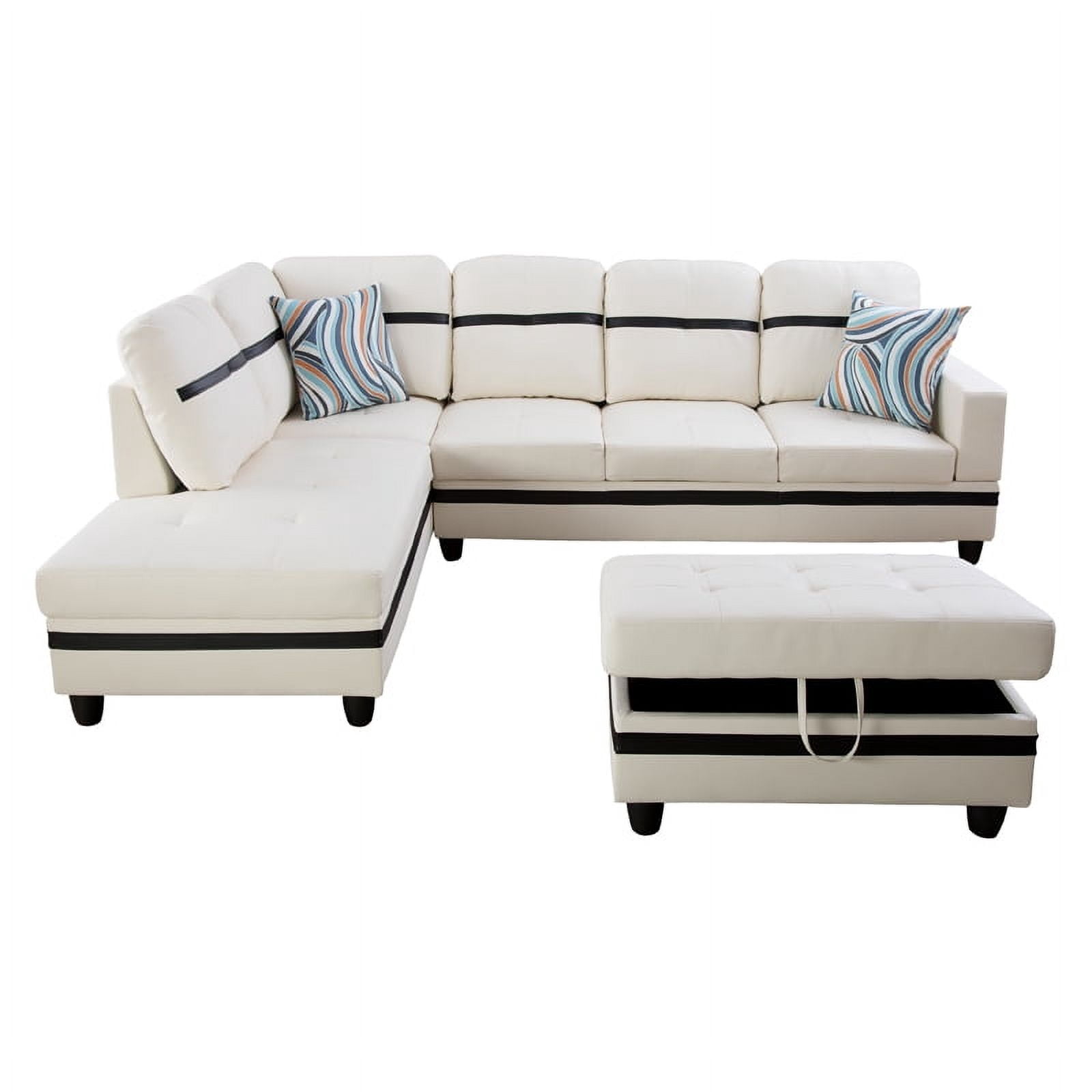 Irene Inevent 3-Piece Leather Sofa Set, Semi PU Synthetic Leather Couch Living Room Sofa Set for Bedroom, Apartment, Office, White And Black