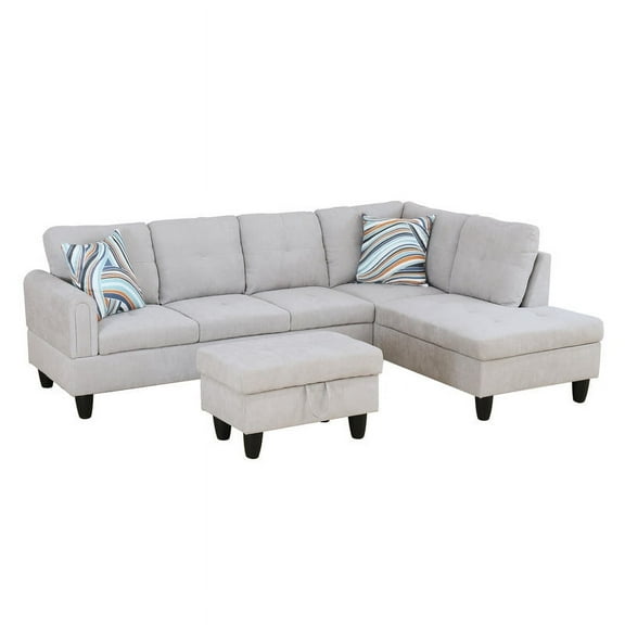 Irene Inevent 3-Piece Sofa Set, Flannel Living Room Sofa Set for Living Room Office Apartment Furniture, Grey White