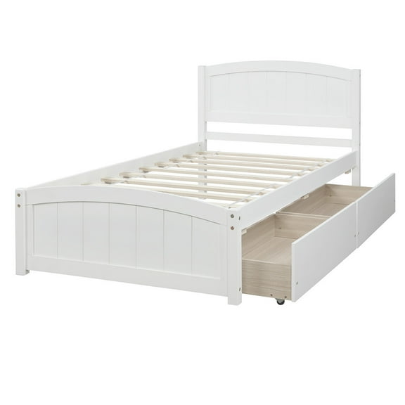 Irene Inevent Bed Frame Wooden Mattress Foundation 2 Storage Drawers Headboard Platform Bed for Bedroom, White