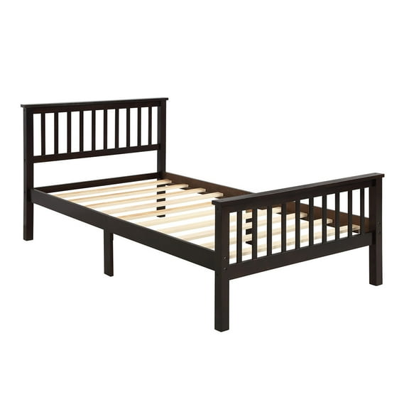 Irene Inevent Bed Frame with Headboard Footboard Wooden Mattress Foundation Twin Size Solid Platform Bed, Coffee