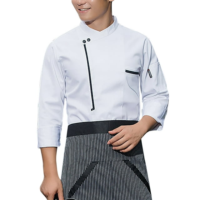 Irene Inevent Chef Coat Unisex-Adult Long Sleeved Air Permeability Bake Easy Clean Cooking Uniform for Autumn and Winter Restaurant Cake Shop White L