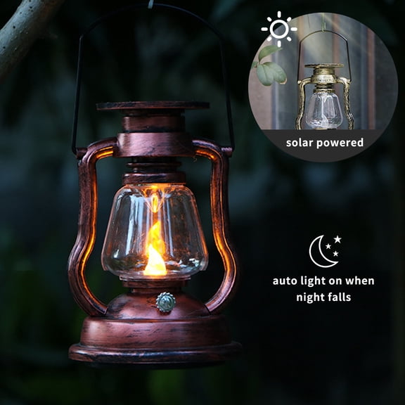 Irfora Solar Hurricane Lantern Hanging Solar Flickering Flame Garden Light Waterproof for Patio Yard Garden Pathway