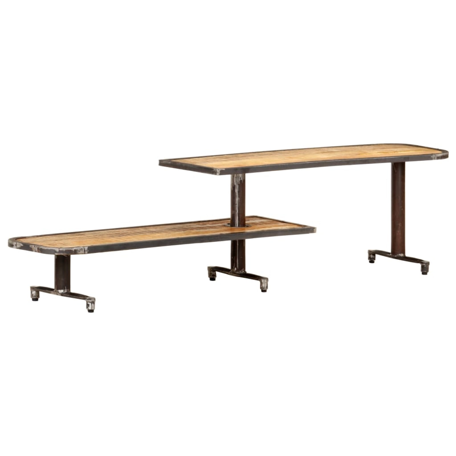 Rustic Industrial 63'' Solid Mango Wood TV Stand with Shelves