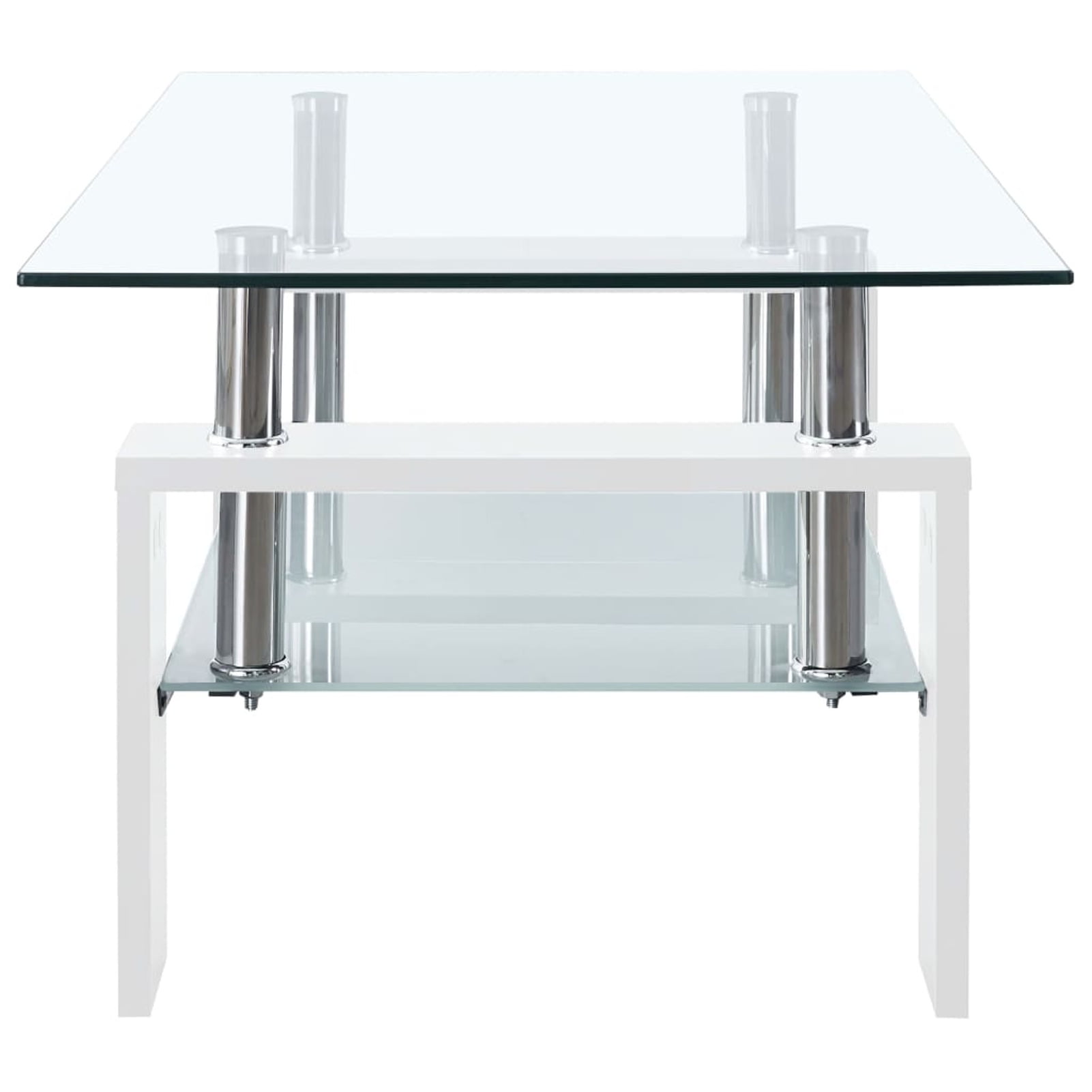 Modern White and Clear Glass Rectangular Coffee Table