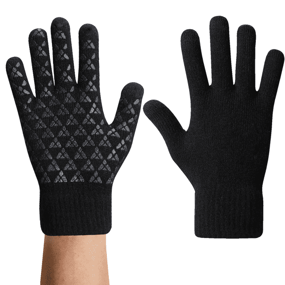 Iric Texting Elastic Cuff Winter Hand Protection Full Fingers Cozy Winter Gloves Thermal Soft Large - Black