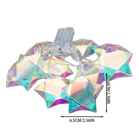Iridescent 3D Prism Star LED String Lights, Battery Powered Fairy Lights for Bedroom Wedding Window Party Decor