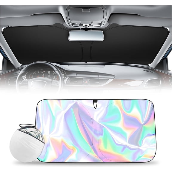Iridescent 5931 Foldable Car Windshield Sun Shade,2026 Upgraded Car Sun Shade Windshield with Storage Bag for Sunlight Blocking,Portable Cars Windshields Shades for Cars,SUVs