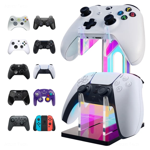 Iridescent Acrylic 2-Tier Universal Game Controller Headset Holder Stand for PS5 Xbox ONE Switch Colorful Controller Stand Gaming Accessories Anti-Slip Stable Acrylic Clear Headphone Holder