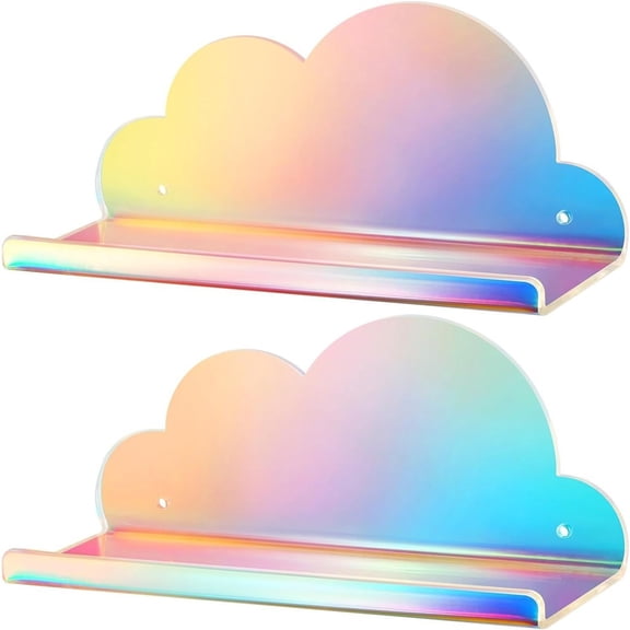 Iridescent Acrylic Floating Shelves, 2 Pack Cloud Shelves - Floating Shelf for Wall, Wall Mountable and Multi-Functional for Home Dcor, Bathroom, Kitchen, Bedroom
