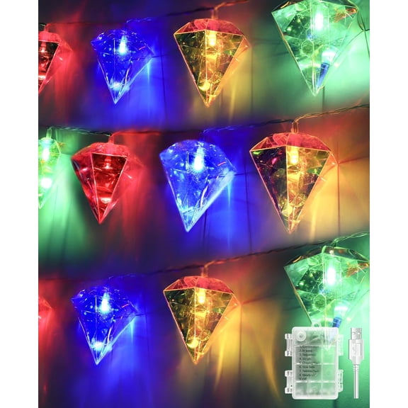 Iridescent Big Diamond String Lights 10Ft 20 LED Fairy Light with Remote, Holographic Decor for Engagement Party Decorations Wedding Proposal Bachelorette Christmas Birthday (Color)