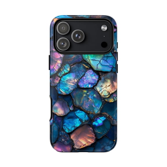 Iridescent Blue Teal Opal Purple Abalone Shimmer Mosaic Phone Case with iPhone 17 to 11 Pro Max
