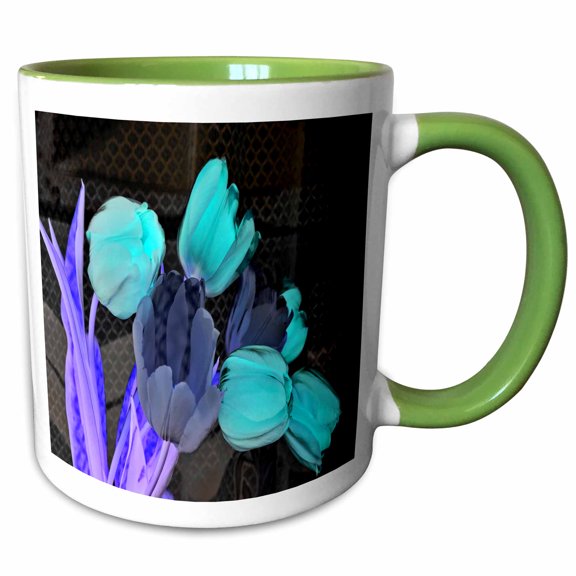 3drose, Iridescent Blue Tulips, 11oz Two-tone Green Mug