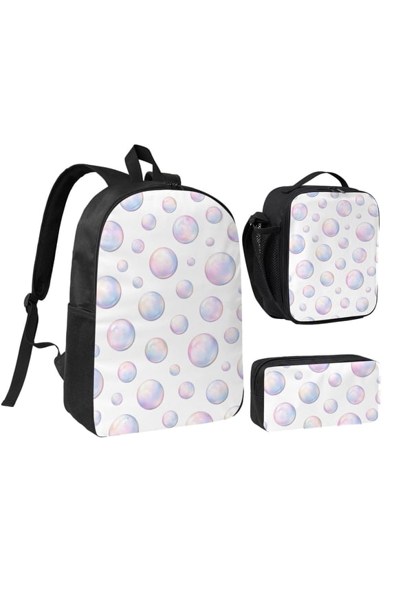 Iridescent Bubble Backpack Set 3pc ,Backpack with Lunch Bag and Bag 17 Inch