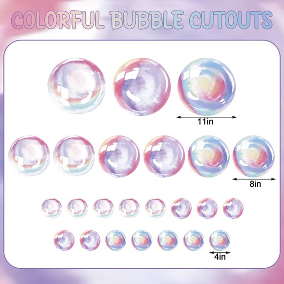 Iridescent Bubble Cutouts 24 Pack Rainbow Colors 4" 8" 11" Party Decor