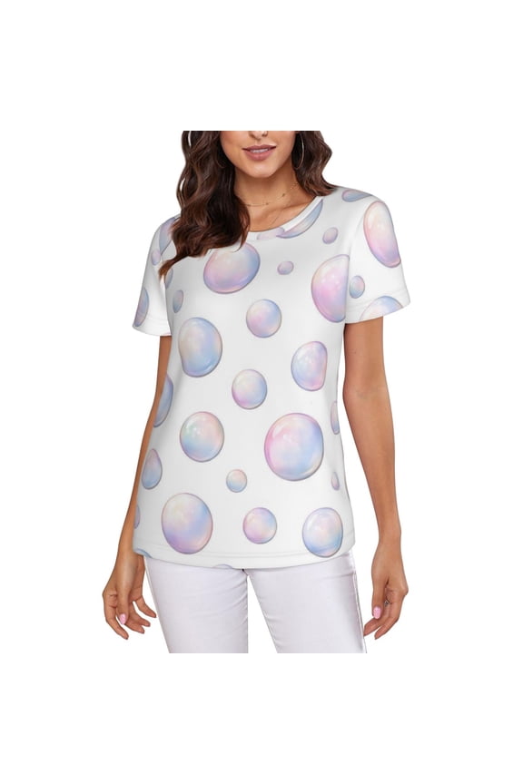 Iridescent Bubble T-Shirt Crew Neck Short Sleeve Full-Print for Women