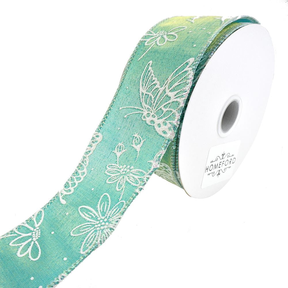 Iridescent Butterflies 2-Toned Satin Wired Ribbon, Blue/Green, 1-1/2 ...