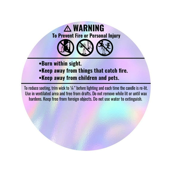 Iridescent Candle Warning Labels 1 Pack (100 each) Candle Safety Labels Candle Jar Container Stickers for Candle Making DIY Candle Jars FREE SHIPPING
