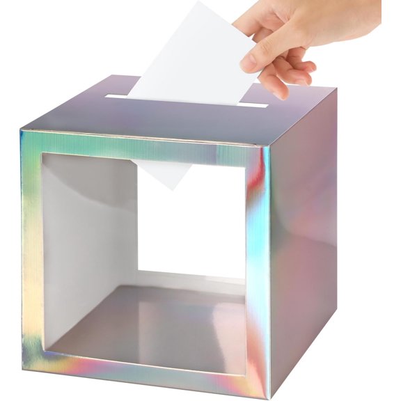 Iridescent Card Box with Clear Window Thick Wedding Box for Wedding Reception Birthday Graduation Anniversaries Shower Party Decorations