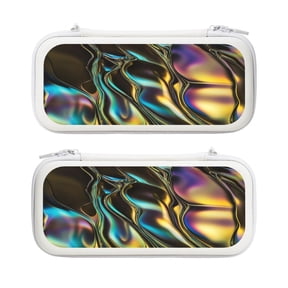 Iridescent Chrome Fluid Shapes (3), Carrying Case For Nintendo Switch & OLED Version, Eva Pouch Case for Console & Accessories with 10 Game Card Slot & Wristband, White