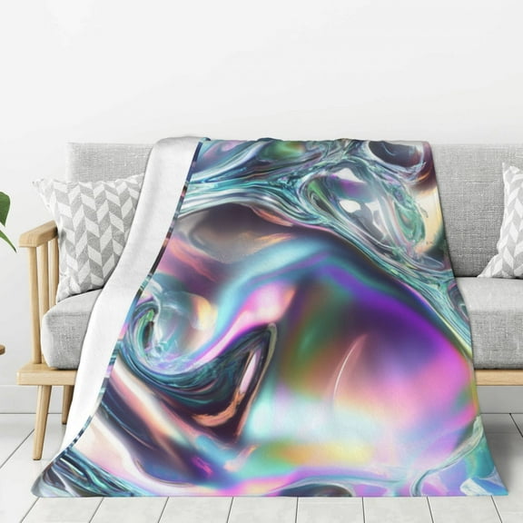 Iridescent Chrome Fluid Shapes Throw Blanket for Winter Cabin Ultra-Soft Micro Fleece Blanket, Premium Microfiber, Silky Soft, Plush, Warm and Lightweight for Couch, Sofa, Bed - 40"X30"
