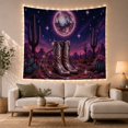 thumbnail image 1 of Iridescent Cowboy Boots with Lasso Beneath Desert Disco Ball, Dreamy Psychedelic for Western Fans, Neon Desert Art, Birthday Gift, Tapestry Wall Hanging for Bedroom and Studio, 1 of 7