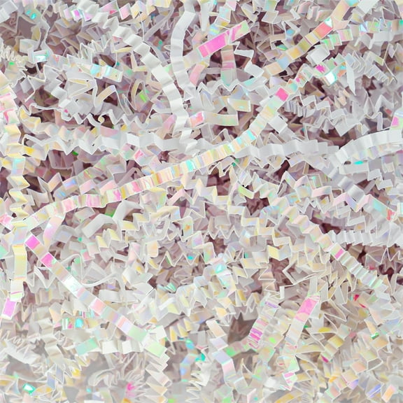 Iridescent Crinkle Cut Paper Shred Filler,Diamond White Bright Filler Paper,Colorful Sparkly Crinkle Cut Paper,Single-sided Baskets Filler Paper,for Gift Box Wrapping 250g