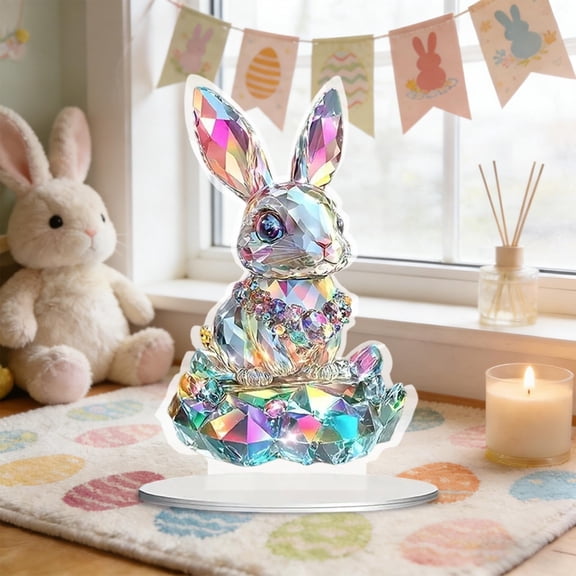 Iridescent Crystal Bunny Figurine Sparkling Faceted Tabletop Decor Ideal For Living Room Bedroom Mantel And Entryway Home Accents