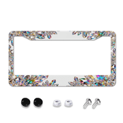 Iridescent Crystal Cluster Round Hole License Plate Frame with Mounting Hardware