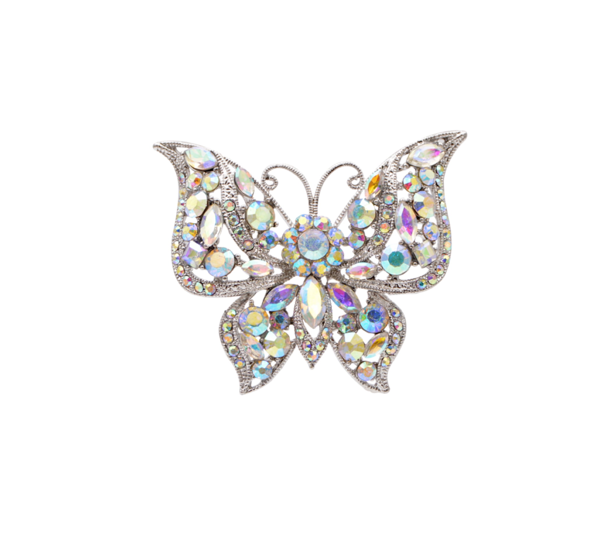 Broche Papillon En Ton Argenté - Détails Exquis Et Délicats
