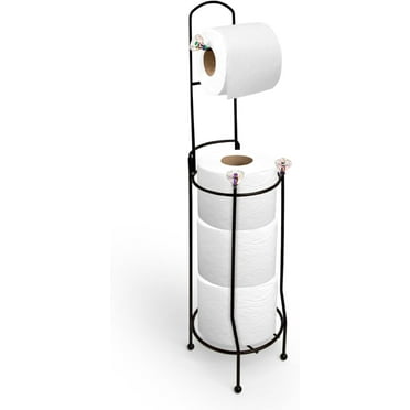 Inspired Living Toilet Paper Holder Stand Bathroom Decor, Crystal Black