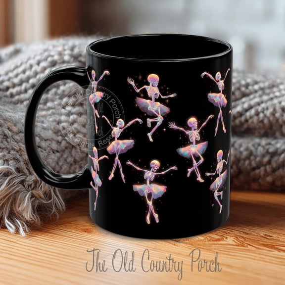 Iridescent Dancing Skeleton Mug Spooky Gothic Halloween Coffee Cup